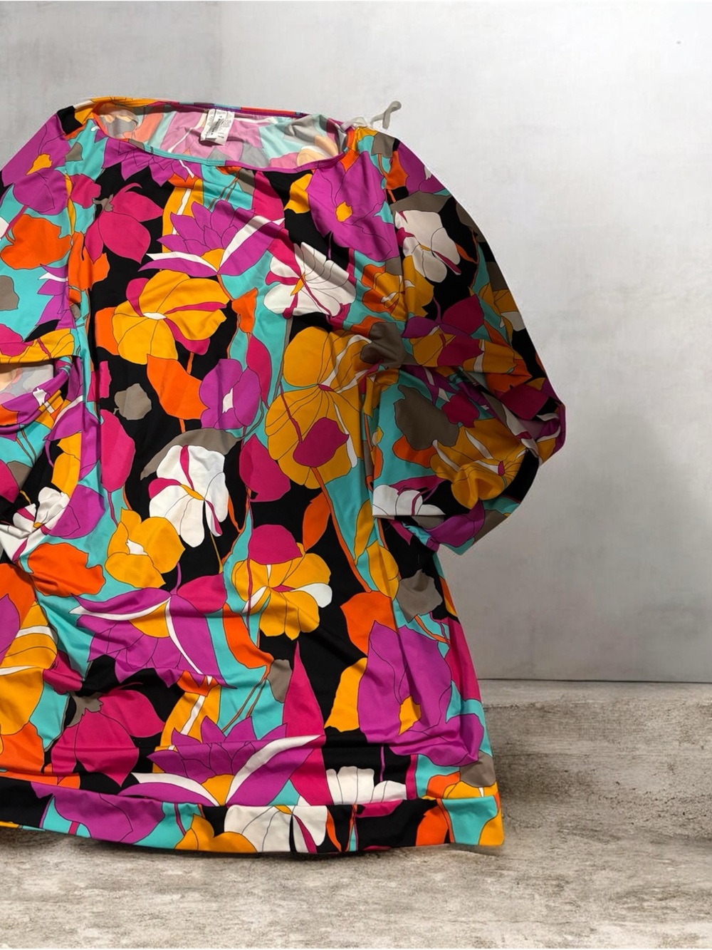 Vibrant Floral Print Blouse in Black, Pink & Turquoise